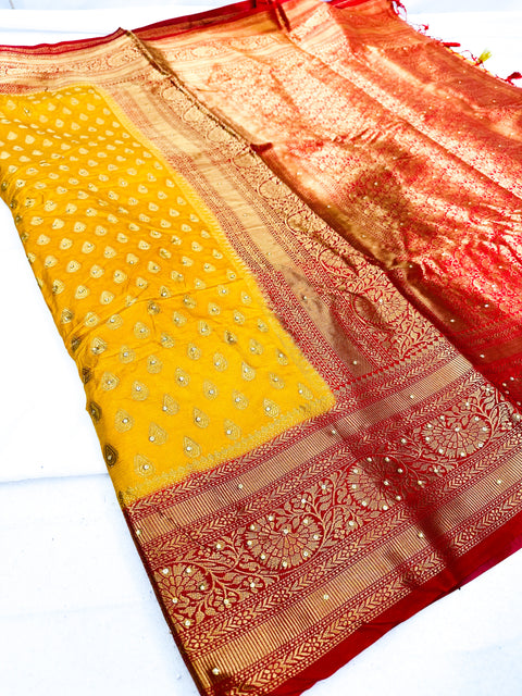 Art Silk Saree With Beautiful Stone Work With Contrast Pallu And Blouse