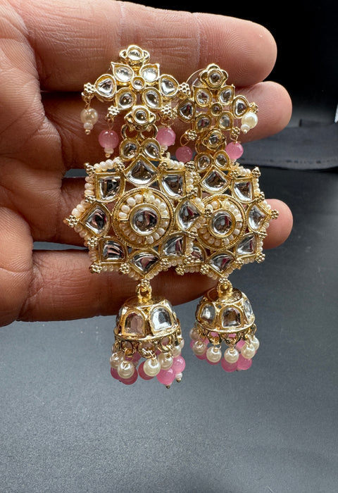 Beautiful Kundan & Pearls work jhumka (very lite weight)
