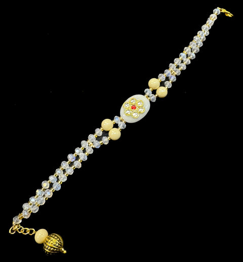 Pearls beaded Beautiful Stone Work Rakhi Bracelet style