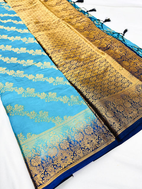 Brocade silk beautiful design Saree with contrast Pallu & Blouse