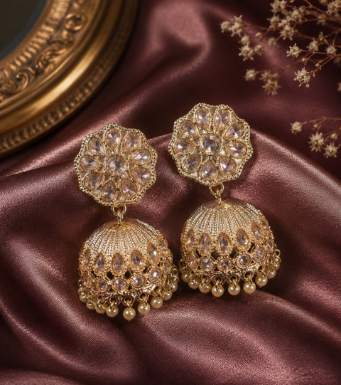 Polki stone with pearls work beautiful Jhumka