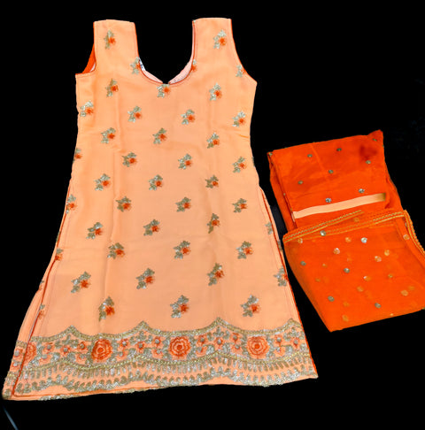 Peach and Orange color georgette based embroidery work Punjabi suit
