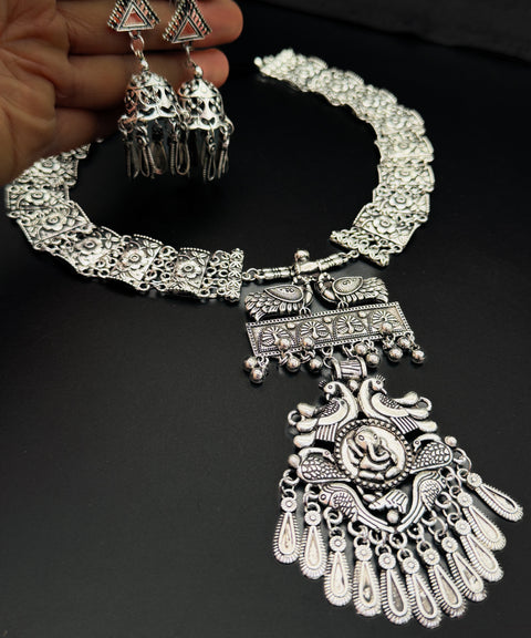 Ganesha Design Beautiful work oxidised Necklace with earrings