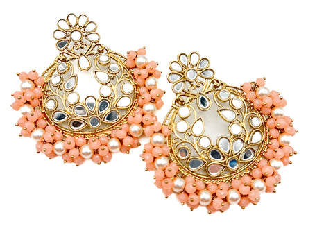 Golden stone with multicoloured pearls work beautiful earrings