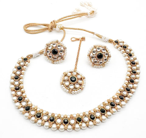 Kundan and Pearls work beautiful necklace set with Jhumka & Tikka