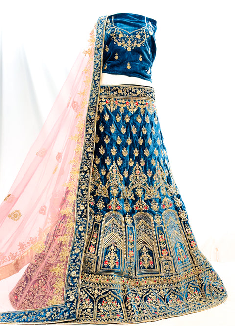 Velvet based embroidery work with stones beautiful party wear lehnga with Ken Ken flared with designer blouse and dupatta