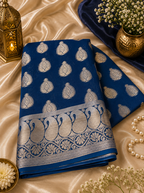 Very Soft Pure georgette chiffon based Beautiful zari work Banarasi look Saree(Blouse Shown Is For Reference Only. The Blouse Piece Is Included With The Saree As Unstitched Fabric)(slight variation in color and design is possible )