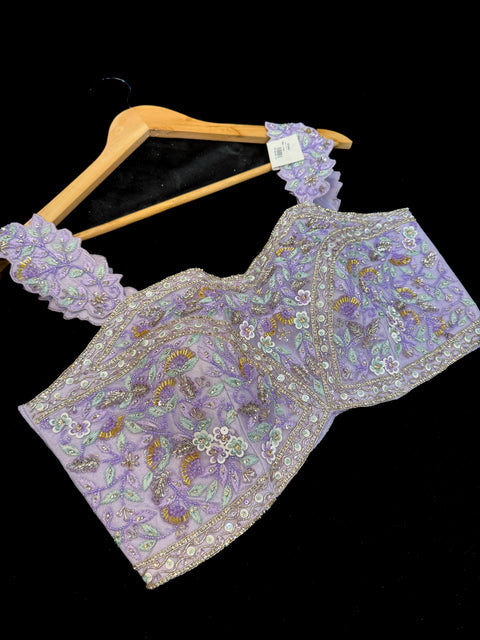(Video clip attached)Heavy hand work designer stylish Blouse with very very heavy flared shiny netting based  princess style lehnga and dupatta