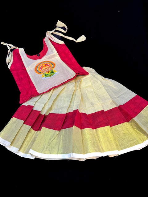 Gold Tissue based kids (Girls)Onam Special blouse and Skirt set