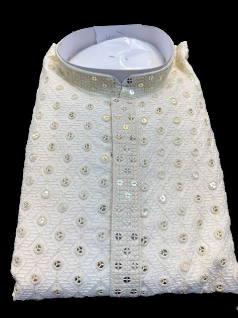 Cotton Silk based beautiful embroidery work at front and back with sequins work designer Kurta & cream golden color Pajama