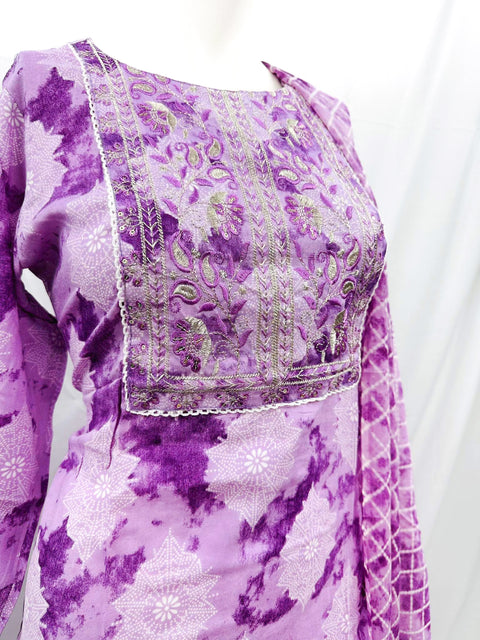 PURE & SOFT COTTON BASED DESIGNER EMBROIDERED & PRINTED WORK KURTI WITH PLAZO PANTS & DUPATTA