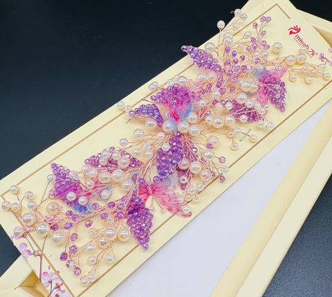 Pretty pastel pink & Purple pearls hair accessories for engagement bride