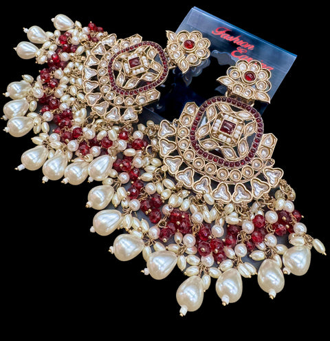 Beautiful Kundan & Pearls work bigger earrings (very lite weight)