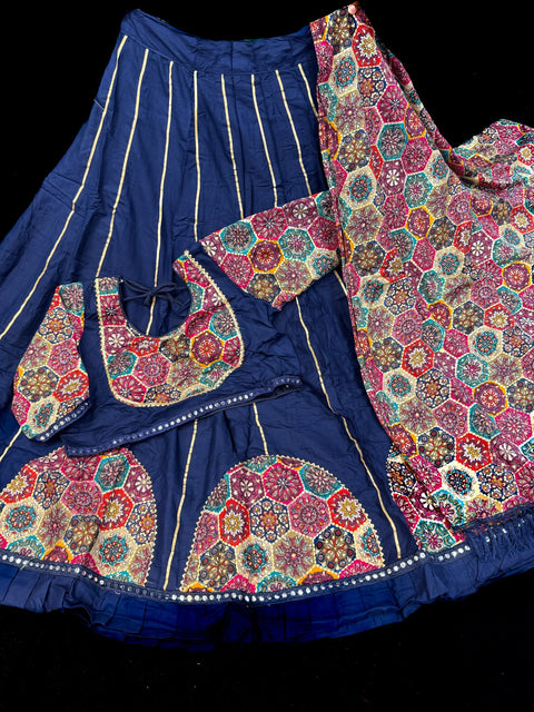 Size 42and can be altered up to size 44) Pure Rayon based full bigger flared Chaniya with beautiful blouse and printed Rayon Dupatta