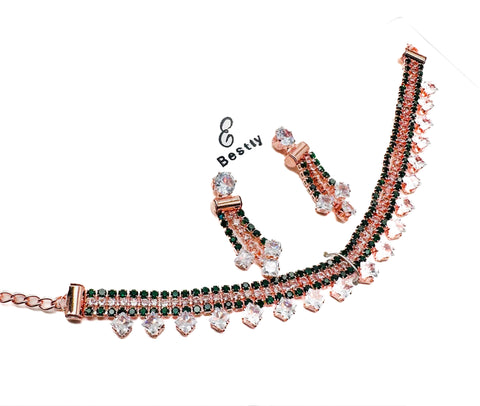 Jerkan stone with Crystals work small size Necklace set