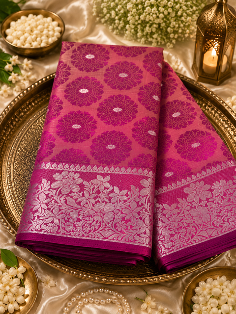 Art silk saree,woven pallu and intricate border.Comes with attached blouse piece (model blouse for reference only)Slight color in color and design may be possible)