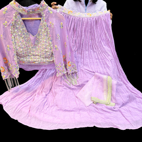 Designer Handwork heavy blouse with jacket (seperate) & chiffon lehnga