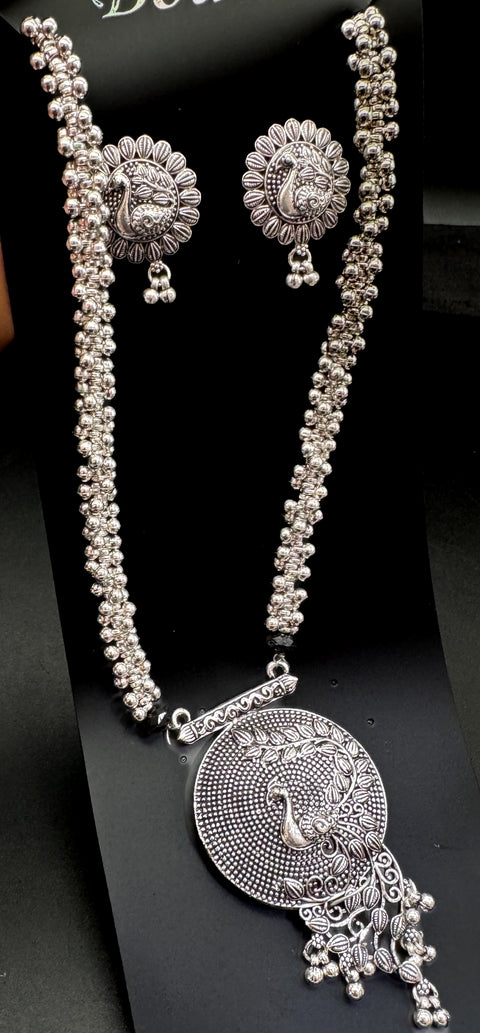 Peacock design work Beautiful oxidised Necklace with earrings