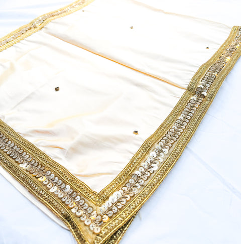 Cream Golden colour silk based golden printed Dulha Sherwani dupatta with latkan