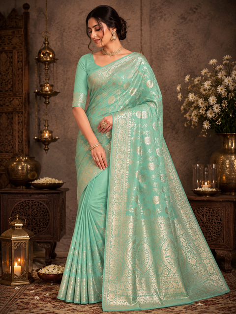 Soft & beautiful Banarsi Silk Saree(very soft to pleated set)Blouse Piece Is Included With The Saree As Unstitched Fabric(slight variation in color and design is possible