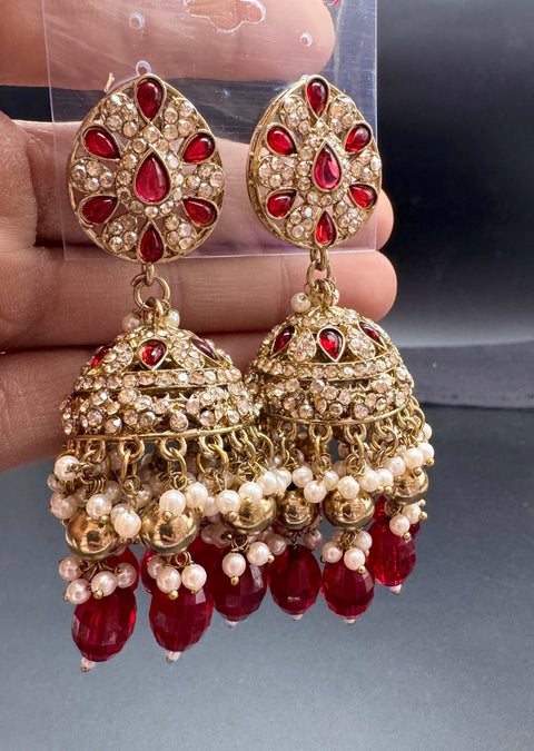 Beautiful polki stone  & Pearls work bigger jhumka (very lite weight)