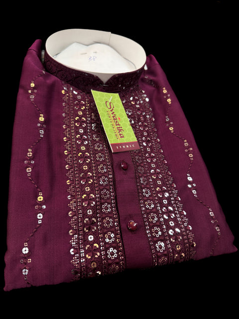 Soft Malmal Based Beautiful Embroidery Work With Sequins Work Designer Kurta With white Pajama