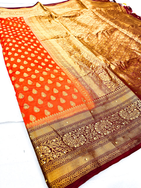 Art Silk Saree With Beautiful Stone Work With Contrast Pallu And Blouse