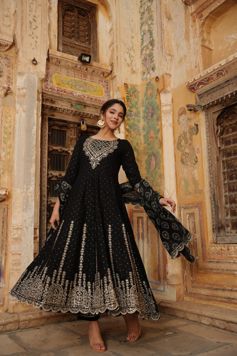 Pure & Soft Rayon Based Designer Embroidered & Mirror Work Kurti With Plazo Pants & Dupatta