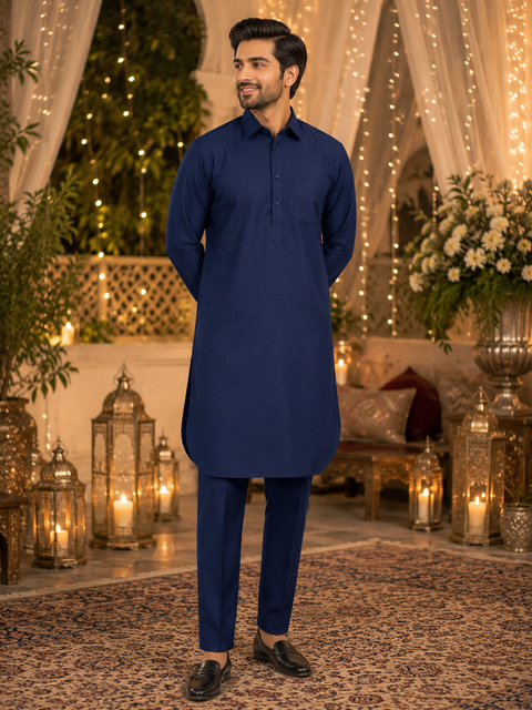 Cotton linen based Men’s kurta with Pants (slight variation in color and design is possible )