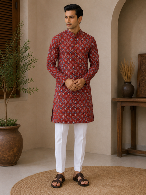 Pure cotton based Men’s Printed kurti (sizes mentioned in inches ,not according to the label on Kurti)size 44 kurti- Length 40 inches and size 46-length 42 inches ) Kurti only. Pants not included.
