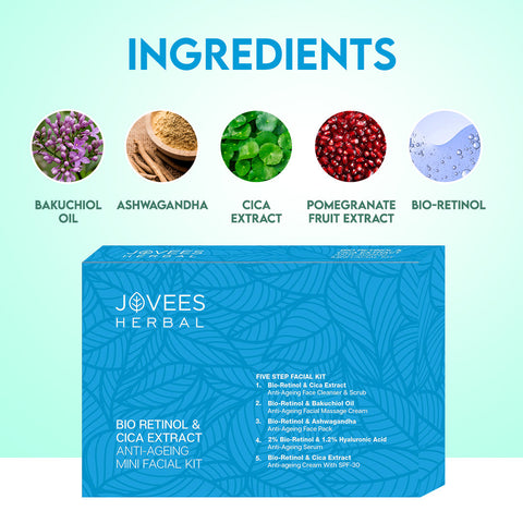 JOVEES HERBAL BIO RETINOL AND CICA EXTRACT ANTI-AGEING Salon pack FACIAL KIT with 5 Easy Steps- Multiple Use