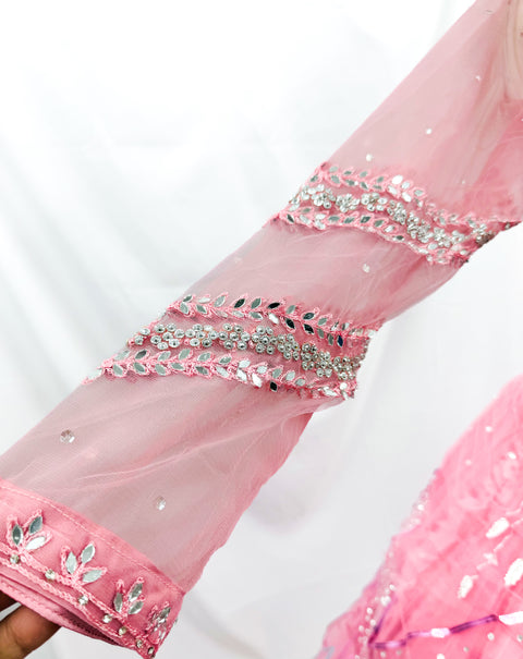 Netting Based Beautiful Mirror & Stone Work Designer Party Gown