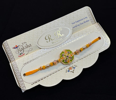 Beautiful Stone Work Rakhi in nice pack gift card