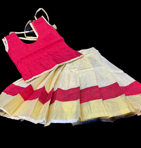 Gold Tissue based kids (Girls)Onam Special blouse and Skirt set
