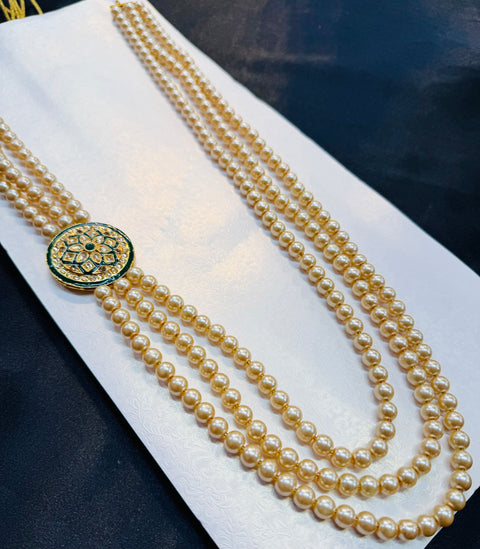 Kundan stones and Pearls beautiful mala for groom sherwani