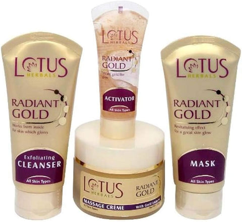 Lotus Herbals Radiant Gold Cellular Glow 5 in 1 Facial Kit | With 24K Gold leaves | For Natural Golden Glow Skin | For Women & Men | All Skin Types |170g (Salon Pack)