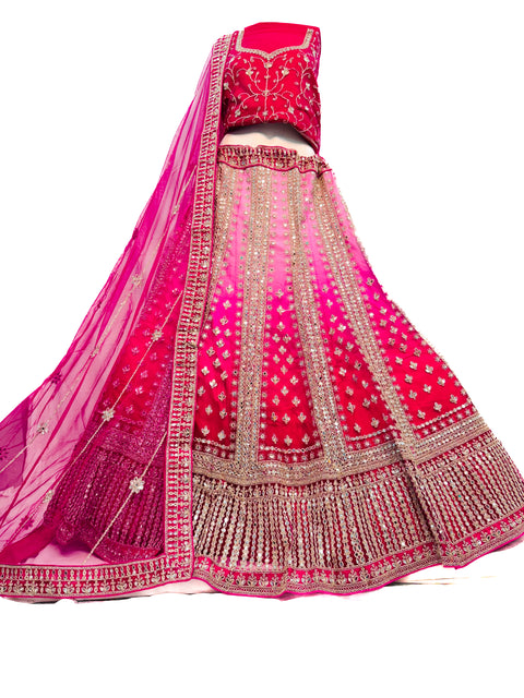 Original mirrors work Heavy Ken ken flared two toned shades netting based designer lehnga with heavy handwork blouse and Dupatta (video clip attached for reference )