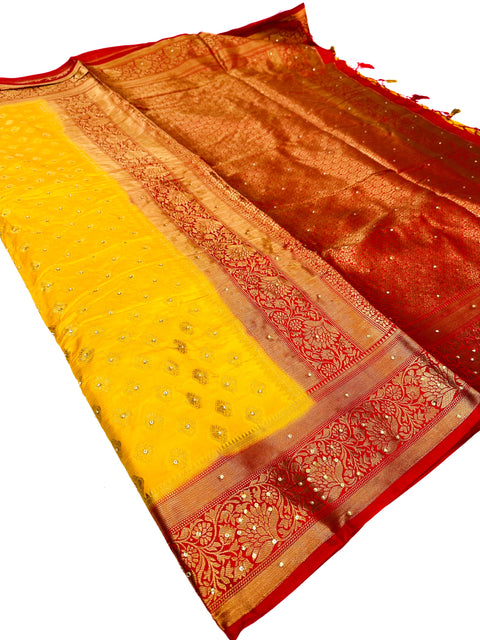 Art Silk Saree With Beautiful Stone Work With Contrast Pallu And Blouse