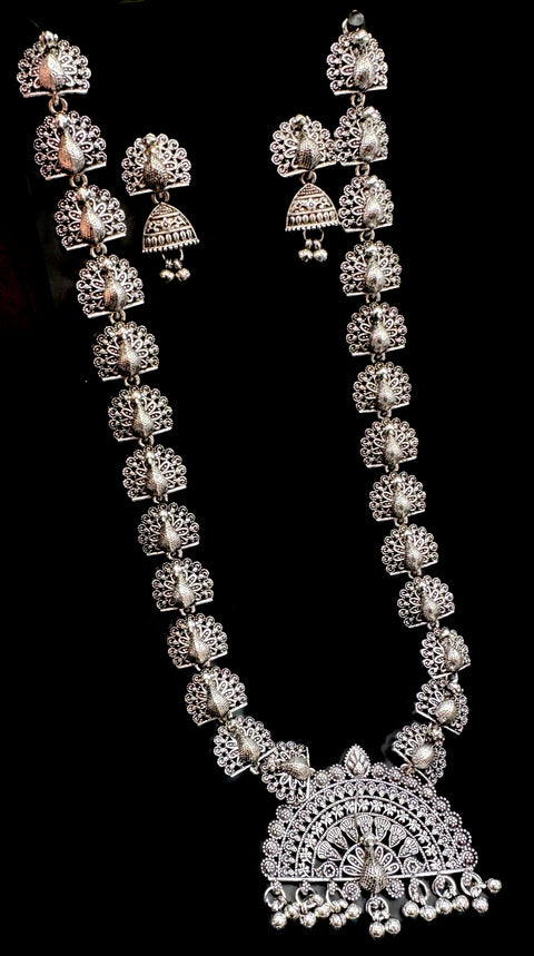 Peacock design Beautiful work oxidised Necklace with earrings