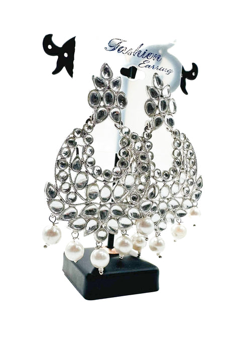 Silver stone with pearls work beautiful earrings