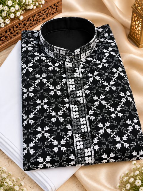 Soft Rayon based embroidery with sequined work kurta, Comes with a white pajama.Slight variation in colour and design is possible