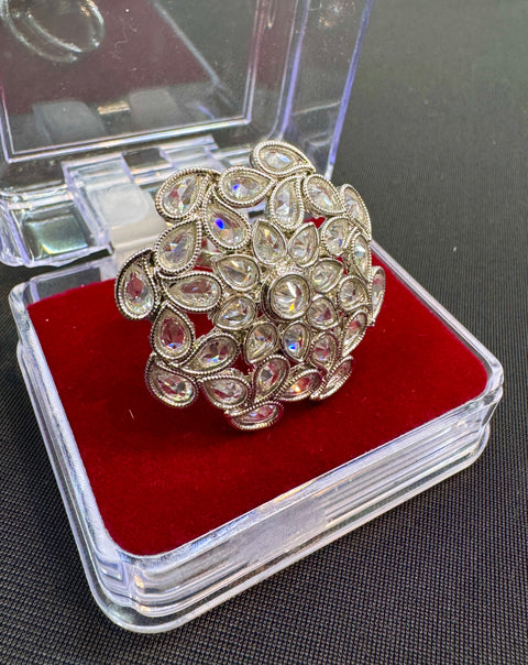 Original silver polki stone beautiful ring (adjustable)