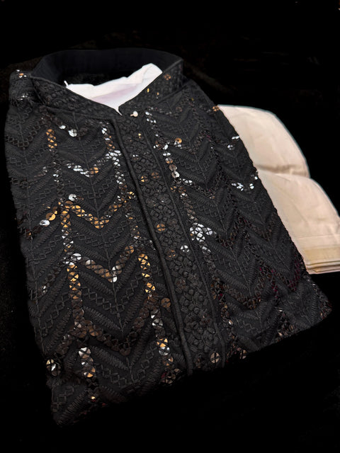 Pure Rayon Based Beautiful heavy Embroidery Work At Front And Back With Sequins Work Designer Kurta & White Pants