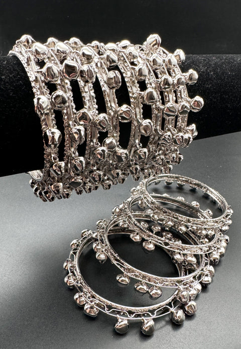 Ghunghroo design Silver metal  bangles set (4 bangles per set, price per pack of 4 bangles)