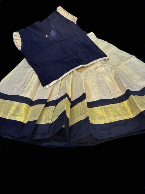 Gold Tissue based kids (Girls)Onam Special blouse and Skirt set