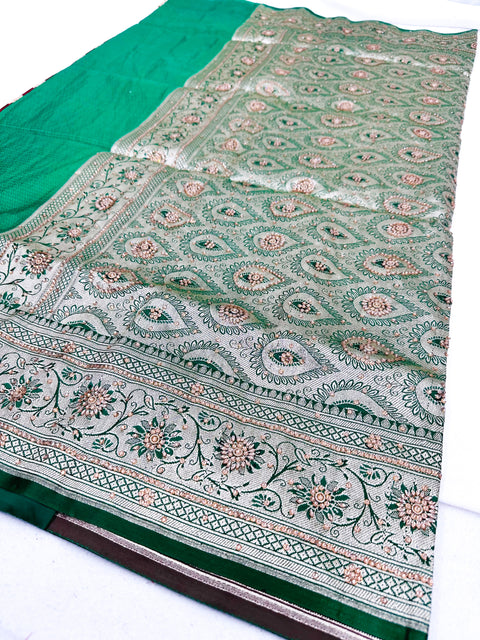 Beautifully designed Banarasi Silk Saree with heavy Handwork with stones & Zari