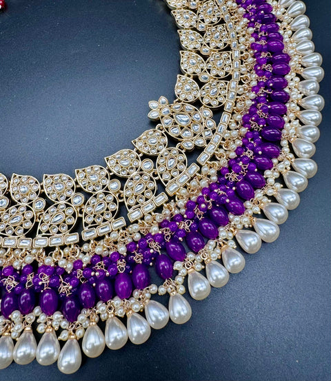 Kundan studded & pearls work designer heavy work Necklace set with beautiful Earrings & Tikka
