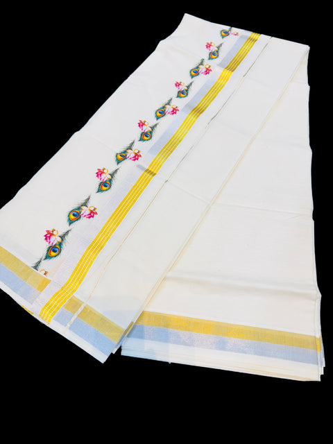 Woven Cotton Kerala Mundu / Dhoti in Off White ( 4 mtrs )