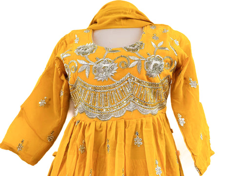 Nayra Cut Georgette based sequinned with Embroidery work with lace border work suit for Kids