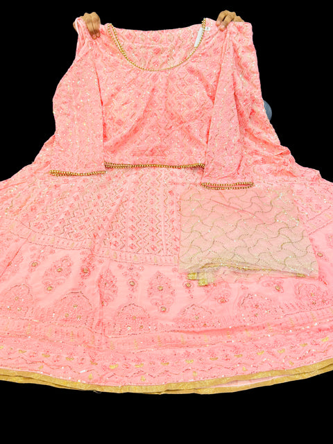 Georgette based lakhnavi embroidery work with sequins work all over lehnga and crop top designer blouse and Georgette sequined dupatta